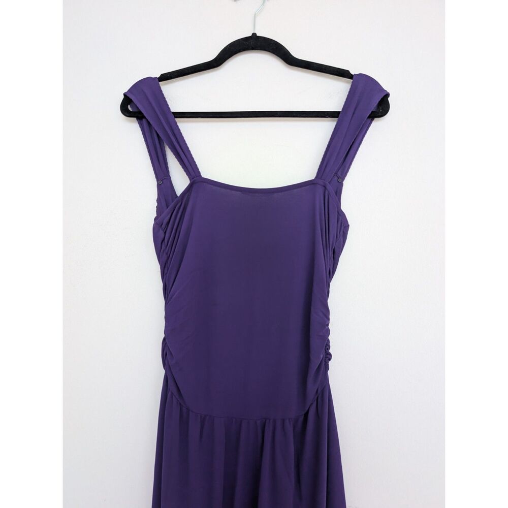 Elie Tahari Ballerina Slinky Sleeveless Ruched Purple Knee Midi Dress Sz M/L - Picture 12 of 16
